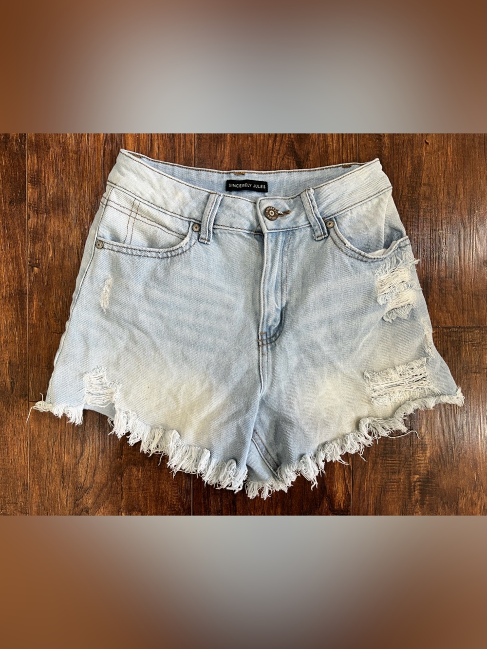 Sincerely Jules Light Blue Distressed Denim Cutoff Shorts